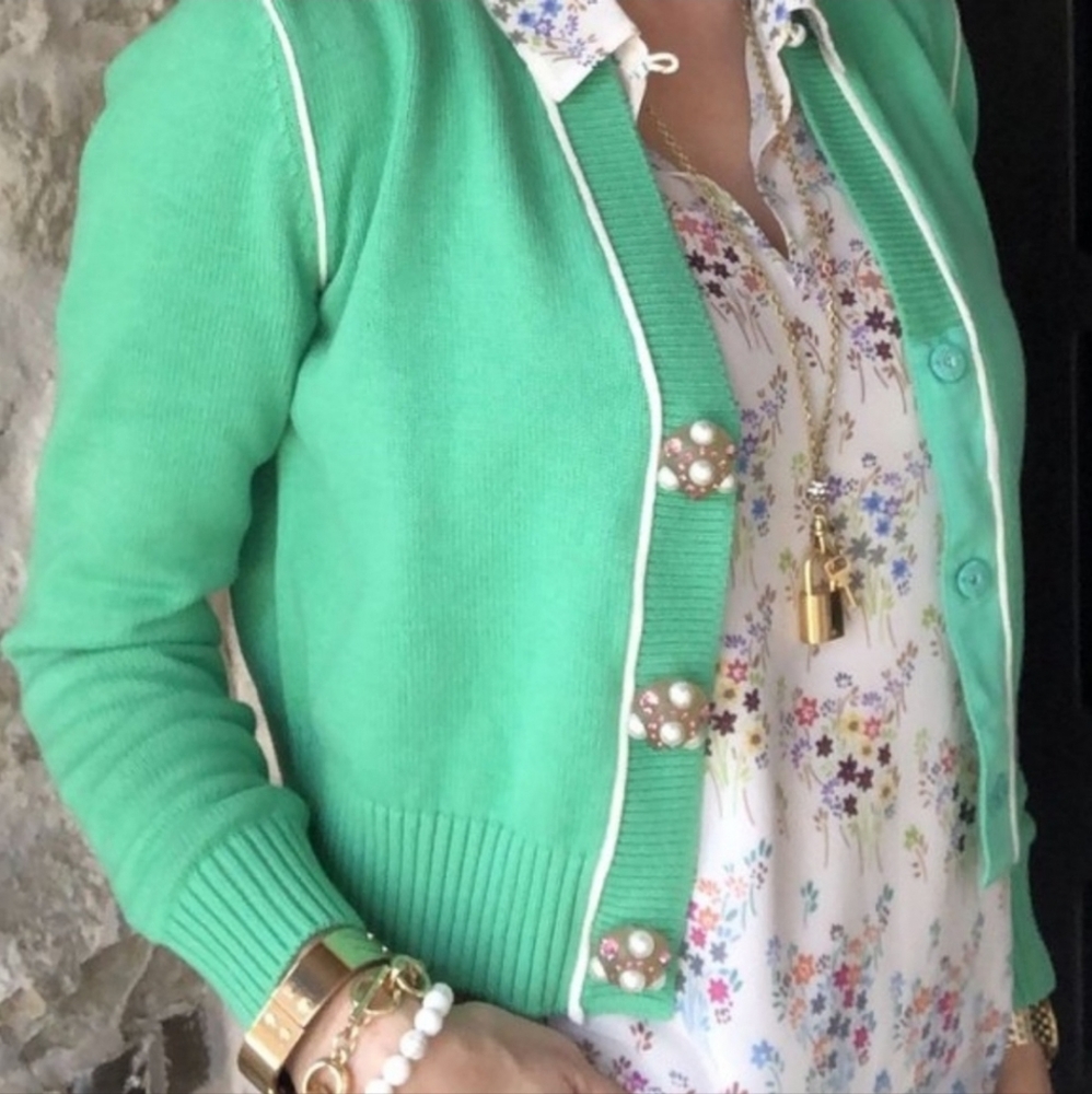Cabi Wallis cardigan julep green sweater  gemstone buttons